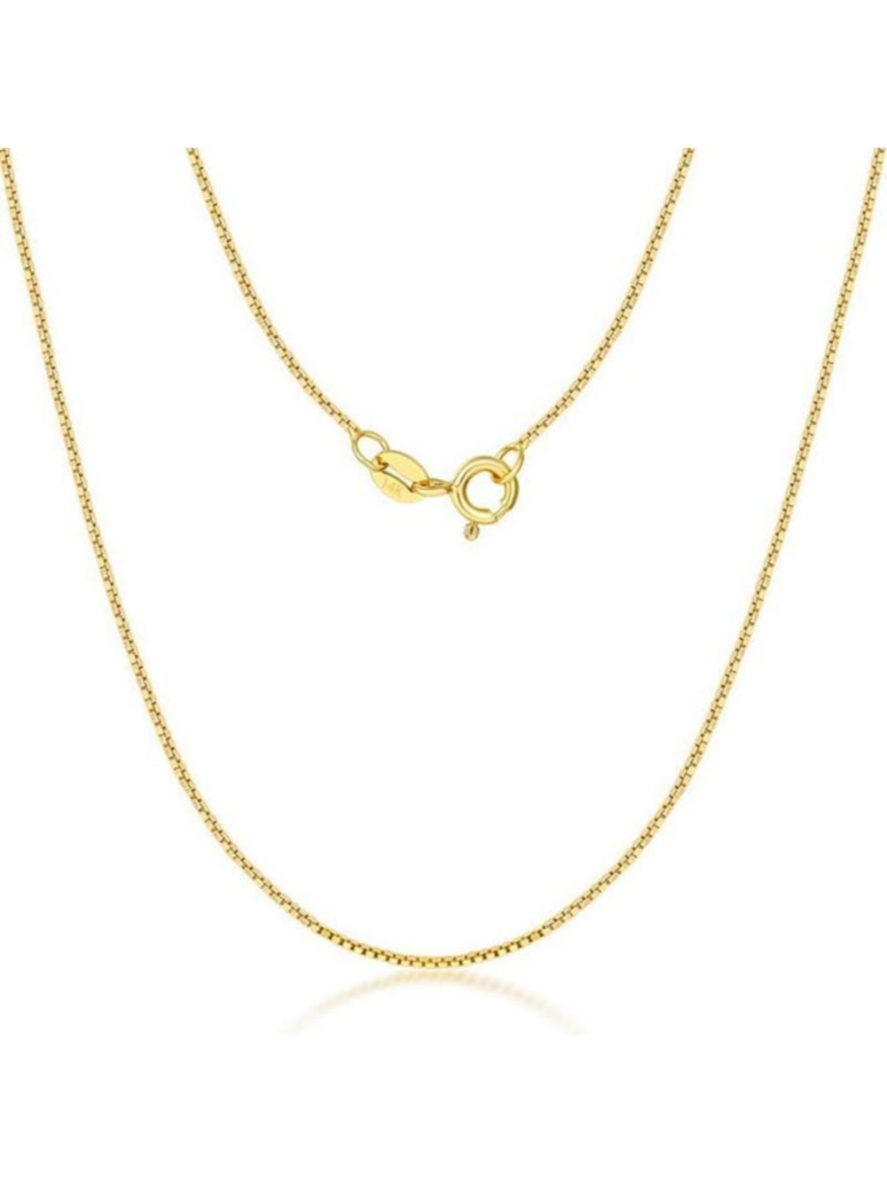 14K Solid Yellow Gold Box Chain Necklace Unisex, 0.6mm/1mm Adjustable Length